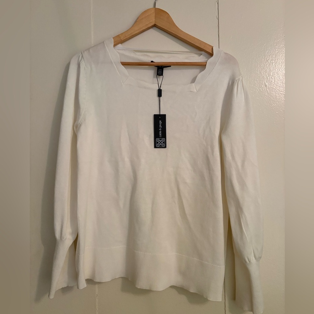 Cable & Gauge Cream Square-Neck Lightweight Knit Sweater
